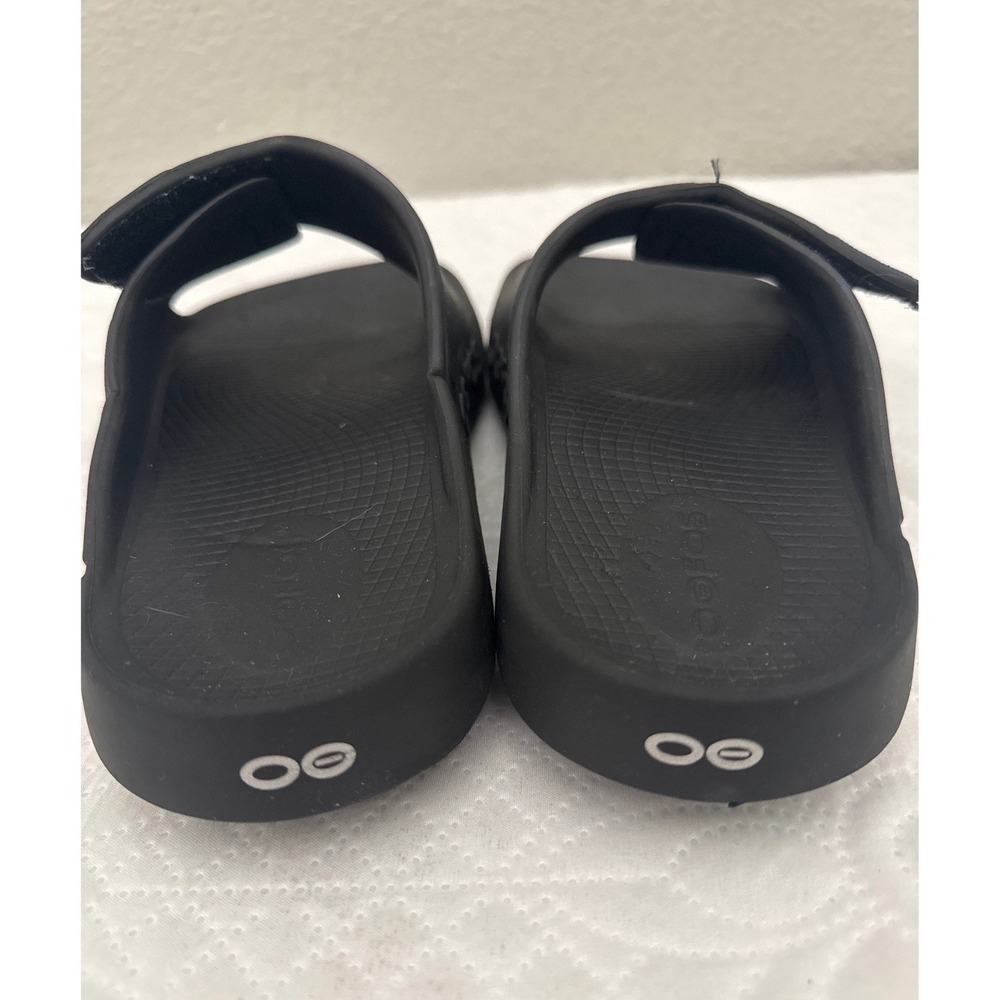 Oofos Slide Sandals Black Blue Adjustable Strap Women's Size 7 - Picture 8 of 13